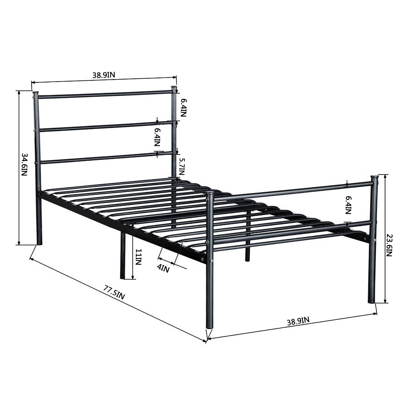 Voilamart Metal Twin Bed Frame No Box Spring Needed 6 Legs Single Bed with Headboard and Footboard 11 inch Heavy Duty Twin Beds Heavy Duty Mattress Platform Base for Adults Kids, Black