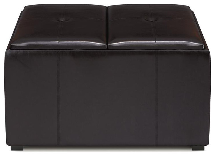 Pemberly Row Contemporary 34 quotStorage Ottoman in Brown Faux Leather   Contemporary   Footstools And Ottomans   by Homesquare  Houzz