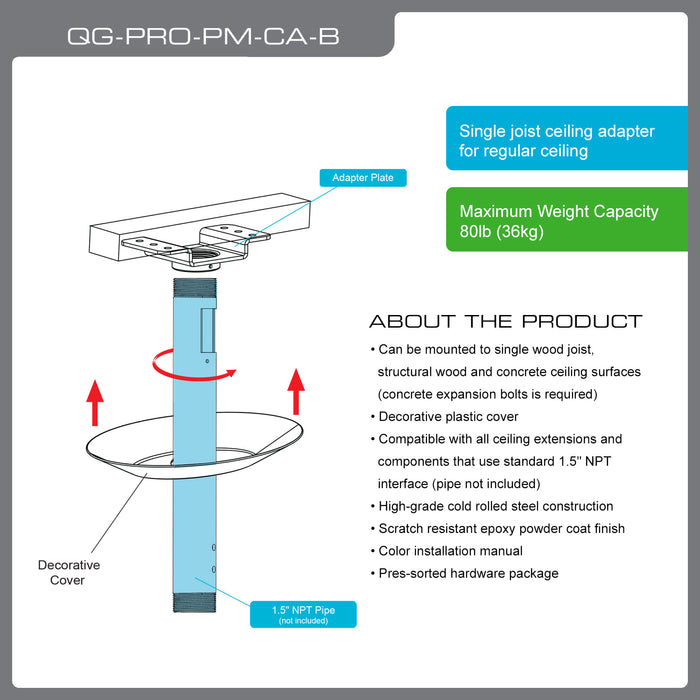 QualGear QGPROPMCAB ProAV Single Joist Ceiling Adapter for 15 I