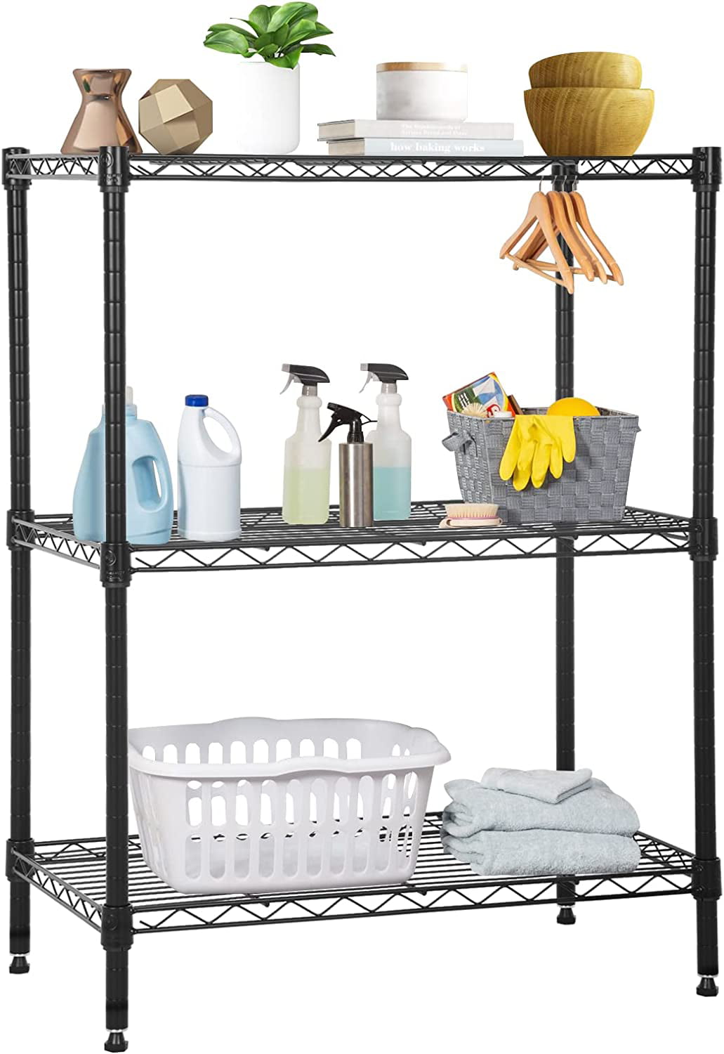 NiamVelo 3-Tier Wire Shelving Unit, NSF Adjustable Metal Storage Shelves 450 lbs Capacity for Small Places, Black