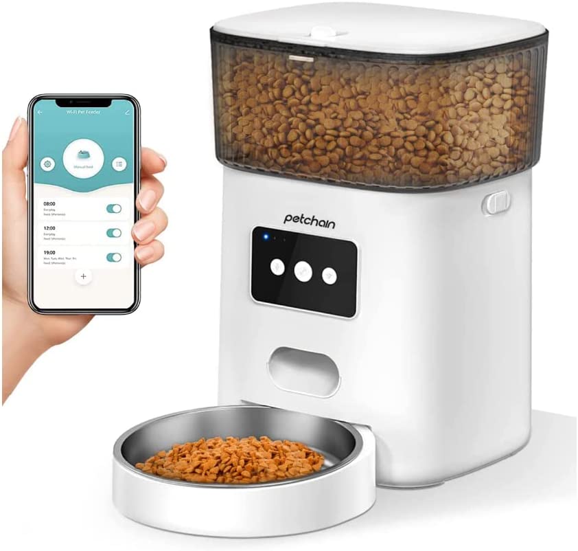 Automatic Cat Feeder， 4L WiFi Pet Food Dispenser for Cats and Dogs APP Control Auto Pet Feeder Up to 20 Portions15 Meals per Day， Low Food Alarm and 10s Voice Recorder for Pet