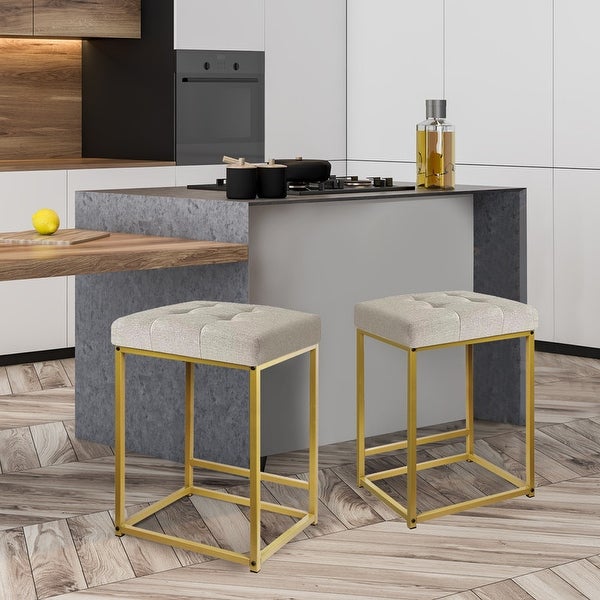 24 Inch Counter Height backless Bar Stool with Brass Metal Frame-set of 2