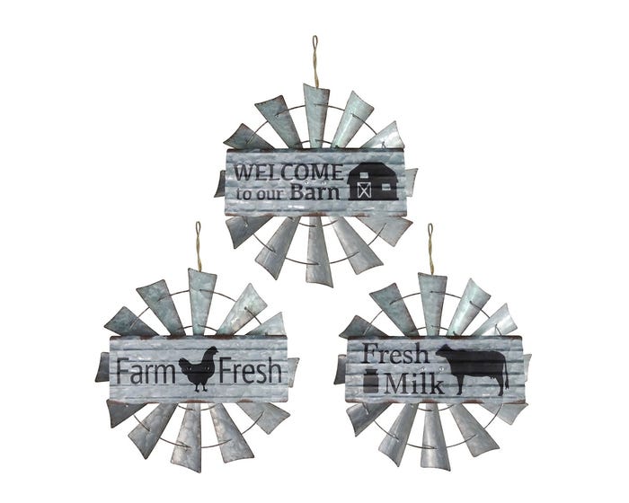 Alpine Assorted Metal Farm Windmill Hanging Signs - LJJ1504ABB