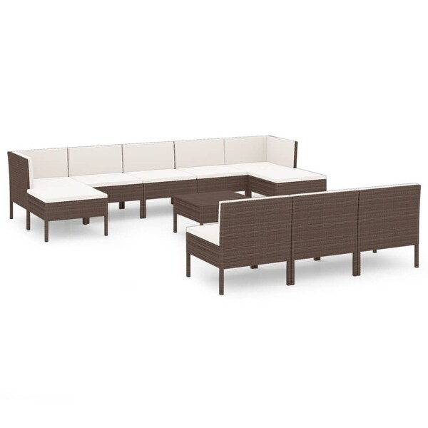 11 Piece Patio Lounge Set with Cushions Poly Rattan Brown - Overstock - 35848056