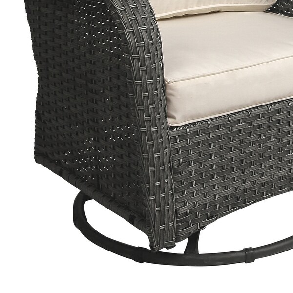 Outdoor 3 Pieces Rattan Wicker Bistro Set Swivel Rocker With Cushion and Table