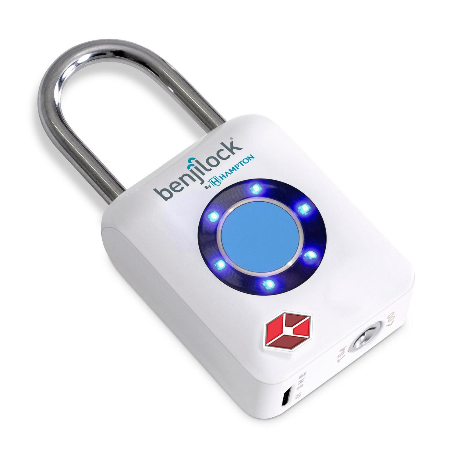 BenjiLock by HamptonA TSA Fingerprint Travel Padlock， 33mm Body with 15/16 inch Shackle， White