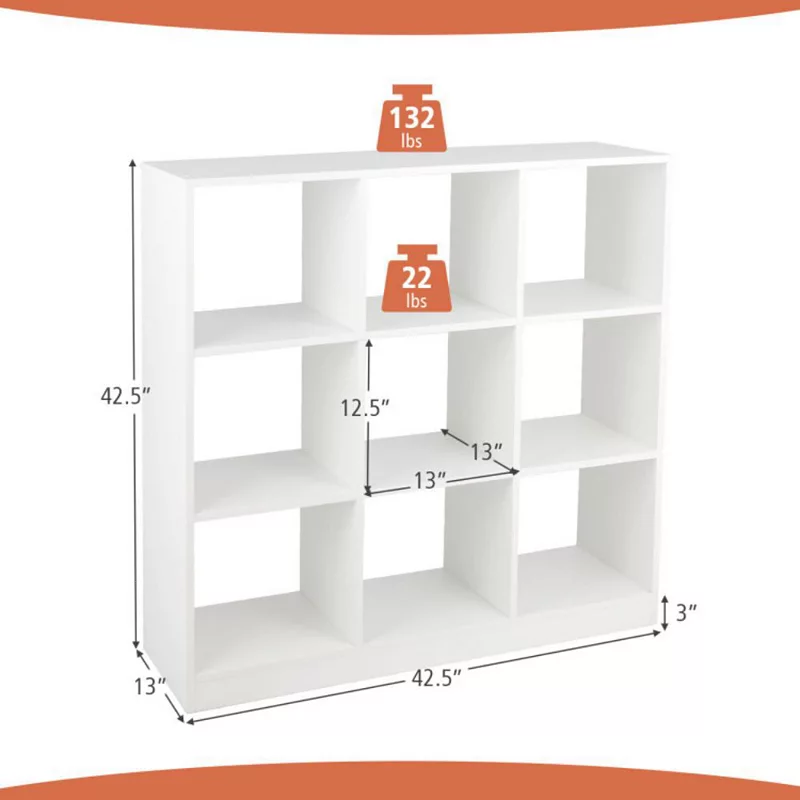 Hivago Modern 9-Cube Bookcase with 2 Anti-Tipping Kits for Books Toys Ornaments-White