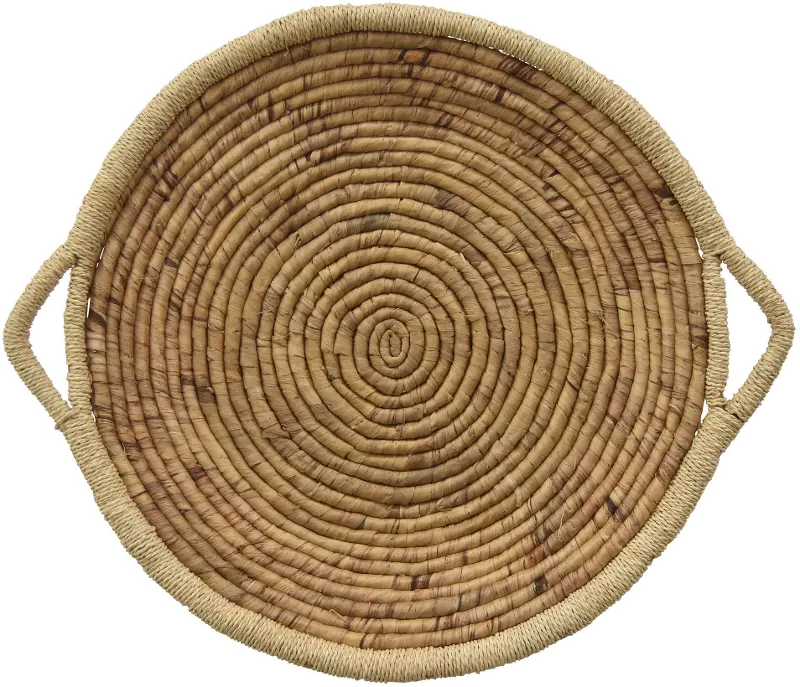 24 Inch Round Water Hyacinth Tray with Handles