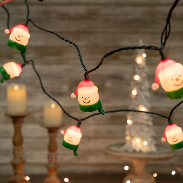 10 Count Snowman Heads with Scarves Christmas Light Set 7.5ft Green Wire