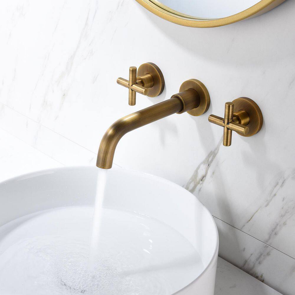 HOMEMYSTIQUE Double Handle Wall Mounted Bathroom Faucet in Bronze N-TH8008FG