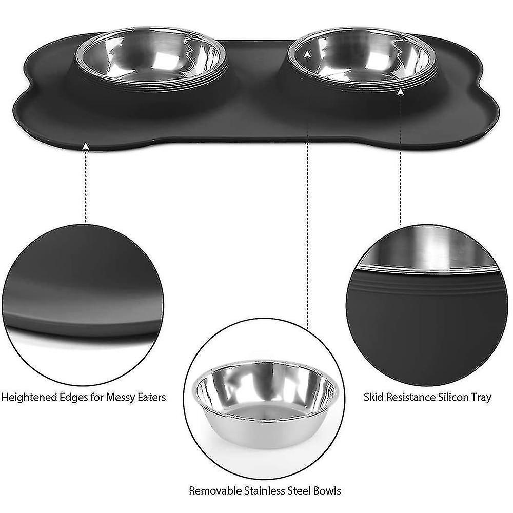 Antislip Double Dog Bowl With Silicone Mat Durable Stainless Steel  Cats|dog Feeding