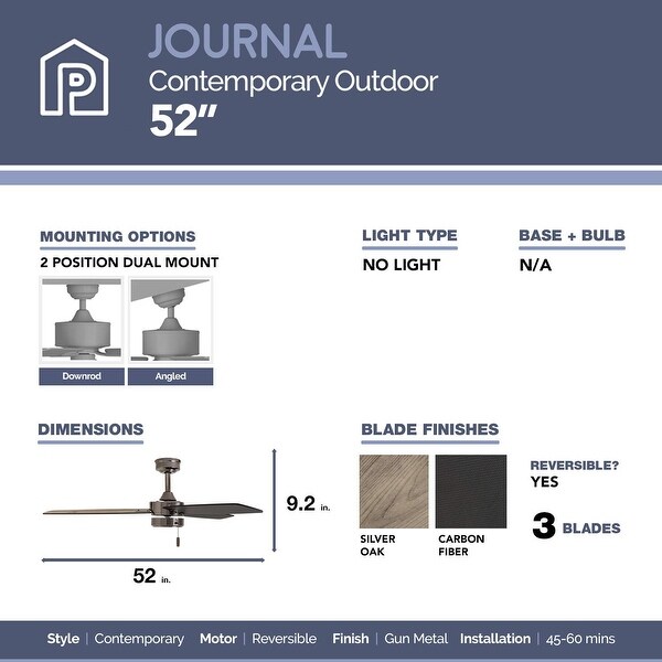 Prominence Home Journal Indoor/Outdoor Ceiling Fan， Damp Rated， Contemporary， Gun Metal - 52-inch Shopping - The Best Deals on Ceiling Fans | 34777946