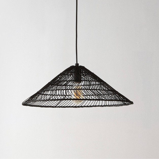 1 light Nova Farmhouse Coastal Rattan Led Pendant Black Jonathan Y