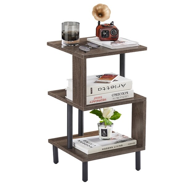 3-Tier Side Table Tall End Table with Storage Rack