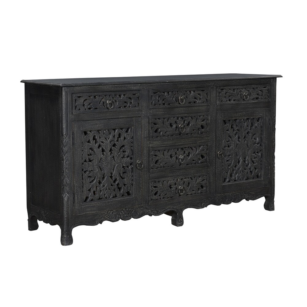 Florence Floral Carved Wood 6 Drawer 2 Door Sideboard