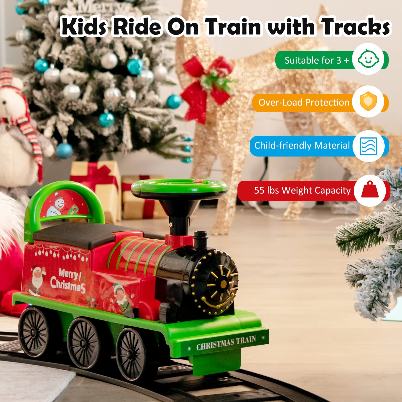 Costzon Ride on Toys, 6V Electric Ride on Train with Tracks, Battery Powered Ride on Car