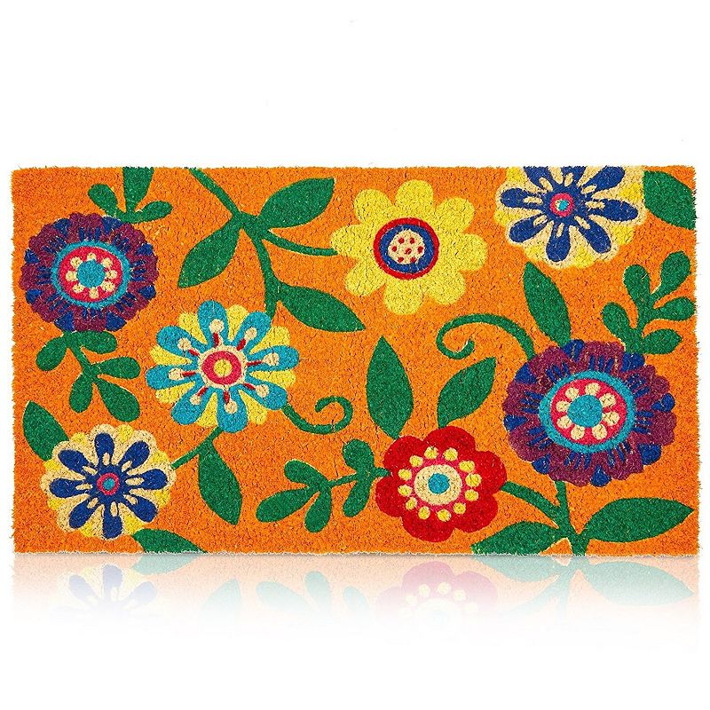 Bright Flower Natural Coco Coir Doormat for Outdoor， Front Door Entrance (17 x 30 In)