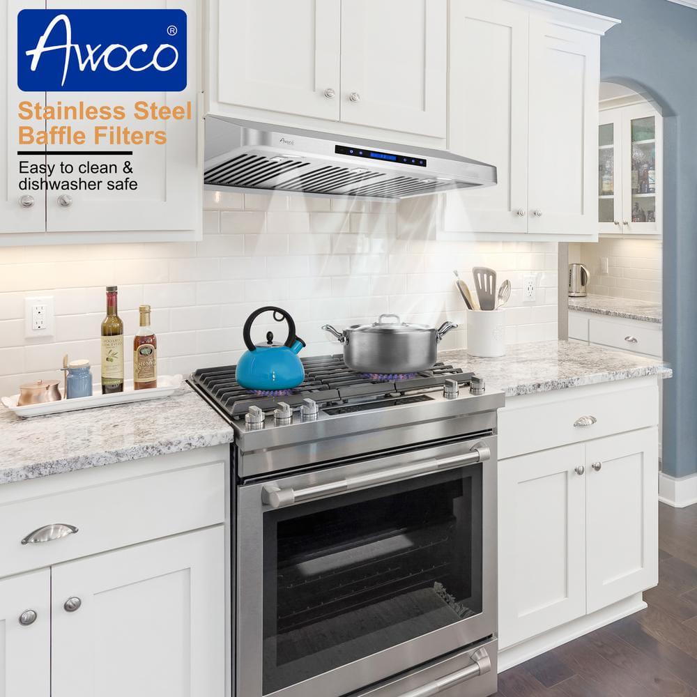 AWOCO  30 in 1000 CFM Ducted Under Cabinet Range Hood in Stainless Steel with Remote Control