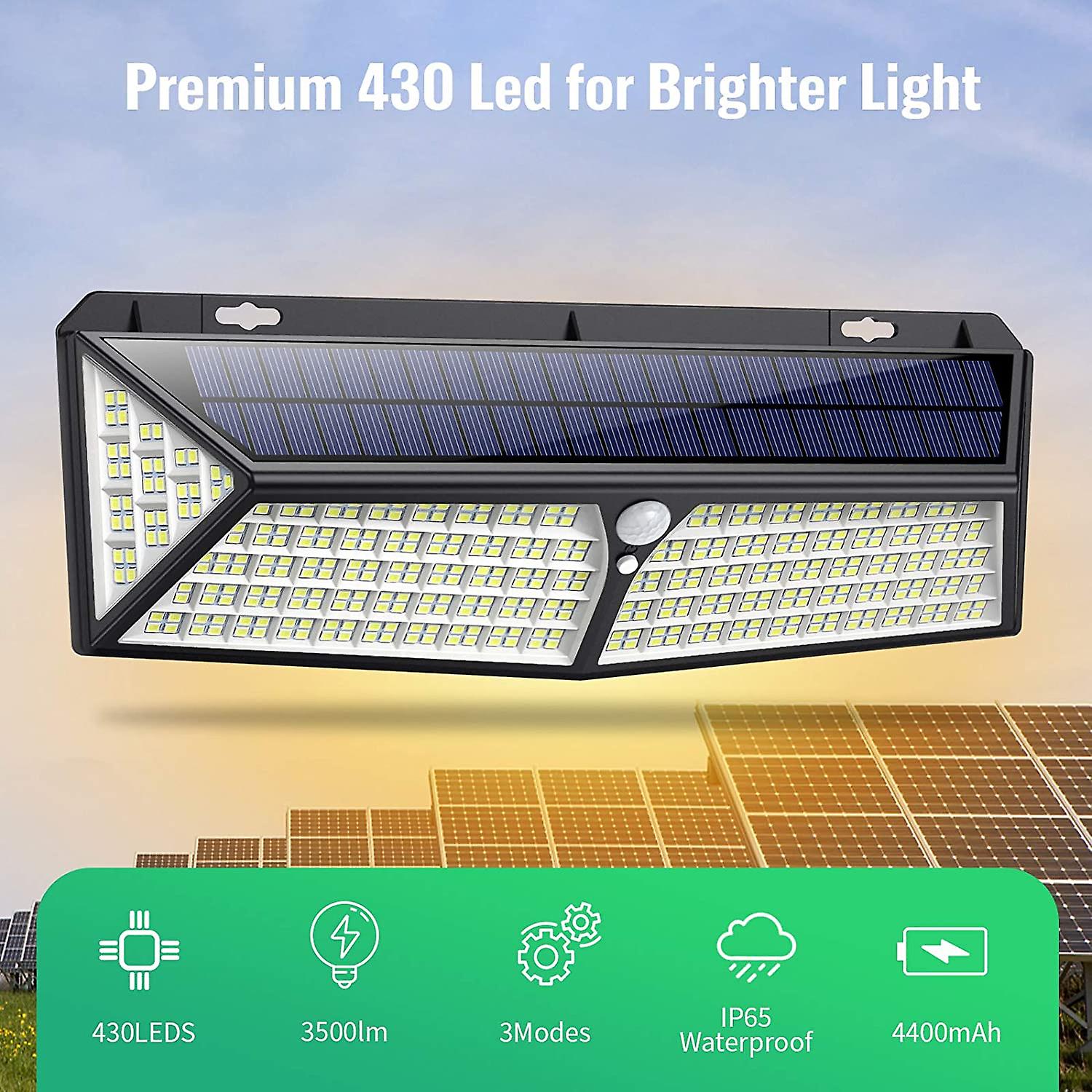 430 Led Solar Light Outdoorpowerful Lighting - 3500lm - 270 Anglemotion Sensor Outdoor Solar Light Wireless Spotlight Waterproof Security Solar Light