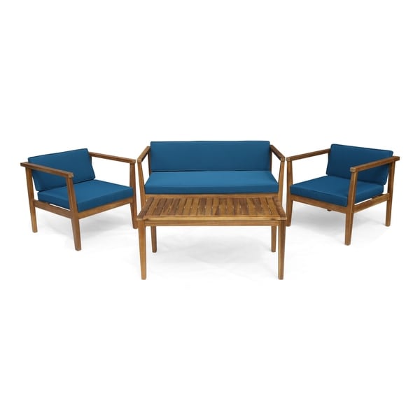 Newbury Outdoor 4Seater Acacia Wood Chat Set with Coffee Table by Christopher Knight Home