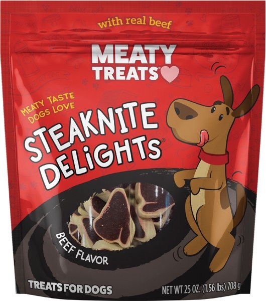 Meaty Treats Steaknight Delights Beef Flavor Dog Treats， 25-oz bag