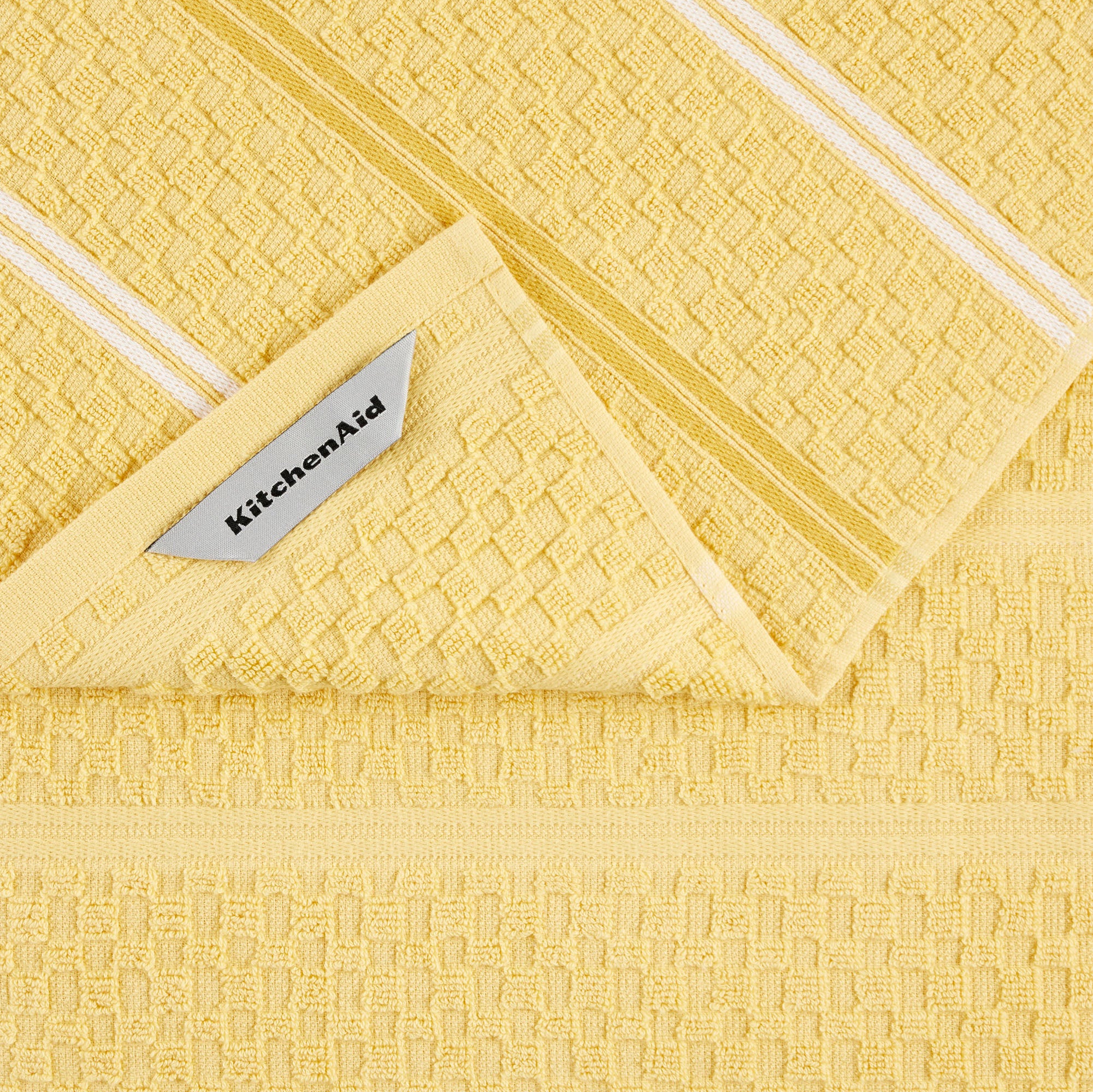 KitchenAid Stripe Gingham Dual Purpose Kitchen Towel 3-Pack Set， Majestic Yellow， 16 x 28