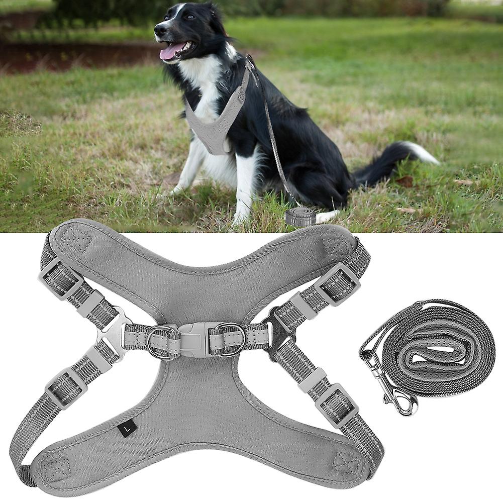 Pet Dog Reflective Polyester Harness With Traction Rope Explosion-proof Rushed Supplygray L