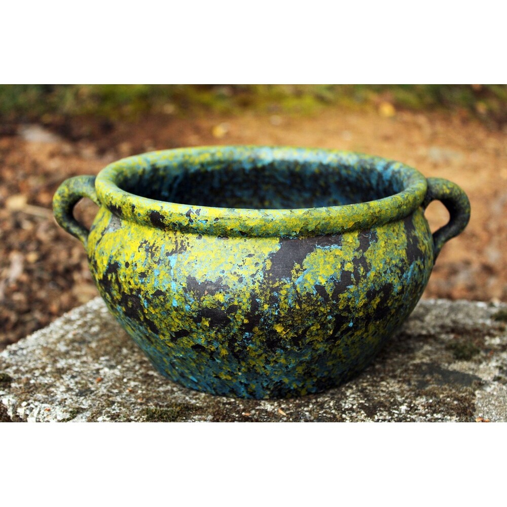 Green Earthen Ware Terracotta Vessel/Planter with Handles   10.5\