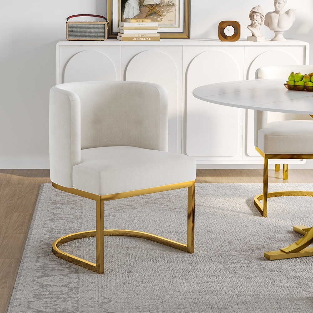 Moasis Velvet Upholstered Dining Chair with C shaped Gold Metal Legs (Set of 2)