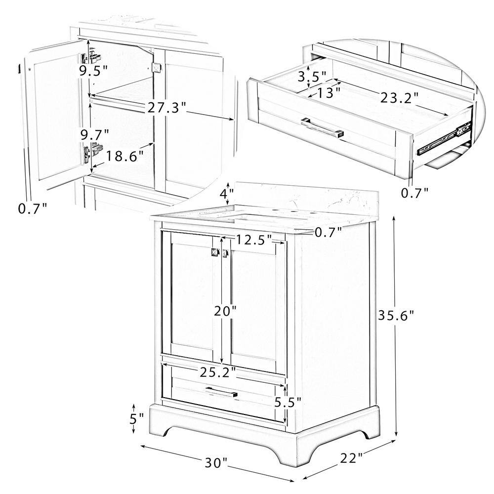 FAMYYT 30 in. W x 22 in. D x 35.6 in. H Single Sink Freestanding Bath Vanity in Blue with White Cultured Marble Top XJ-1137BU-L