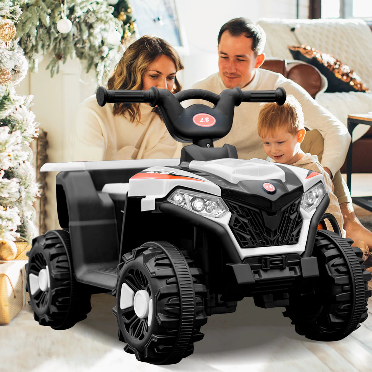 Ride On Toys for Toddlers, ATV for Kids, 4 wheeler Quad w/ LED Lights Music White