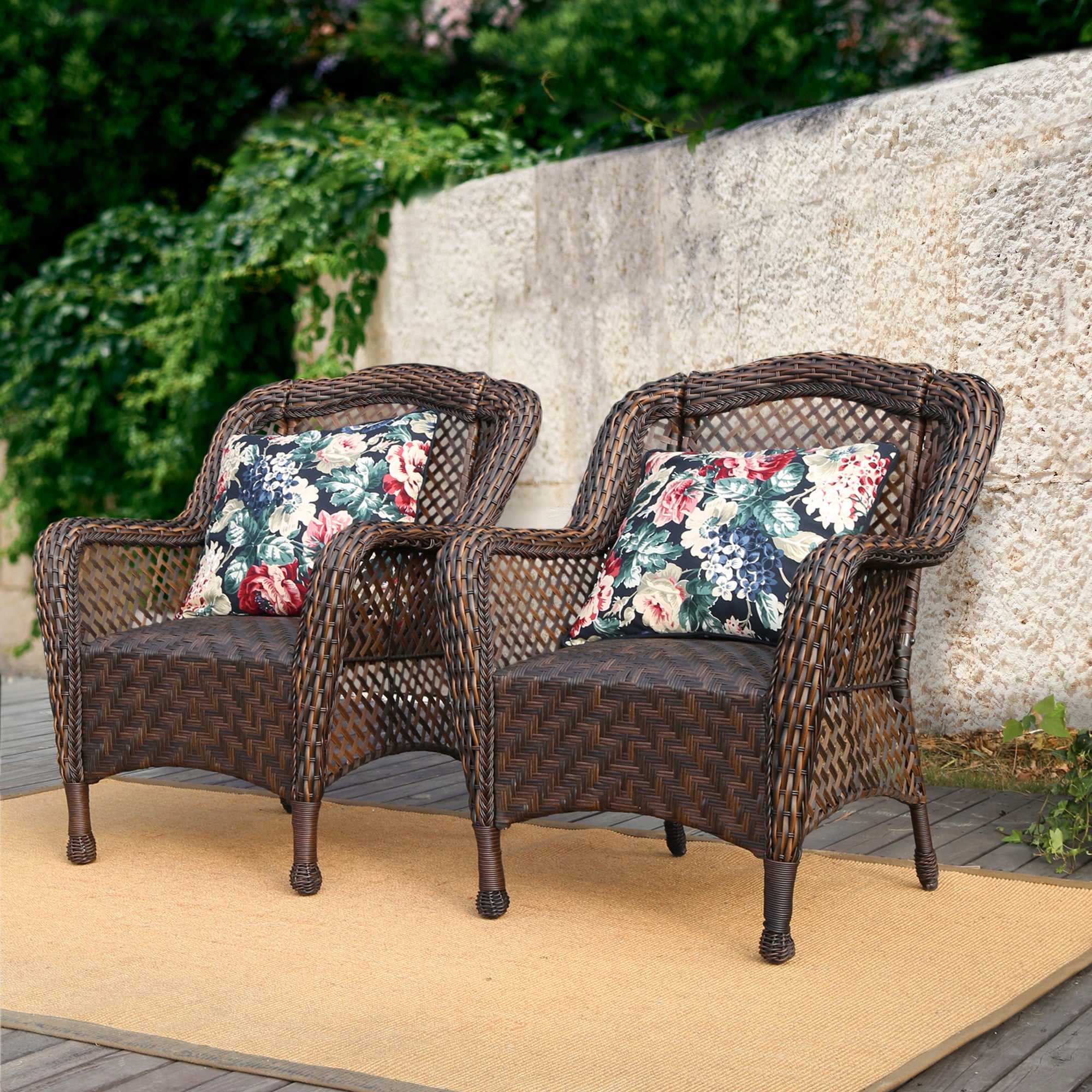 2pcs Outdoor Wicker Patio Chairs, Modern Rattan Armchair Seat with quick dry Cushions inside, Dining Chair for Front Porch Balcony Backyard Garden, Brown