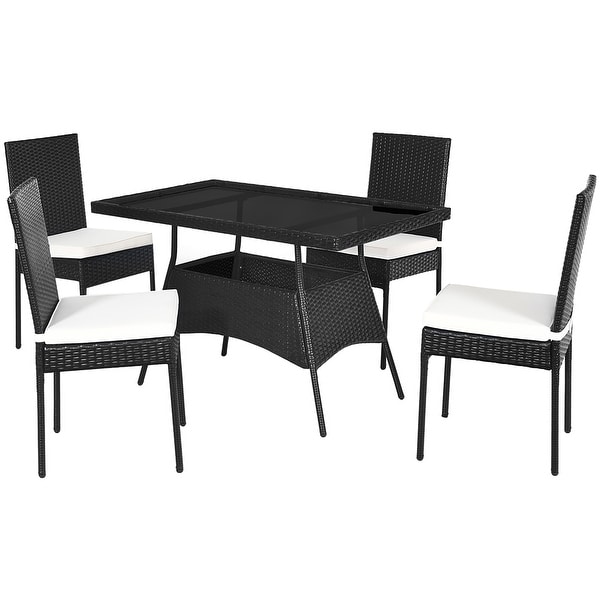 Costway 10PCS Patio Rattan Dining Set Cushioned Chair Table with Glass