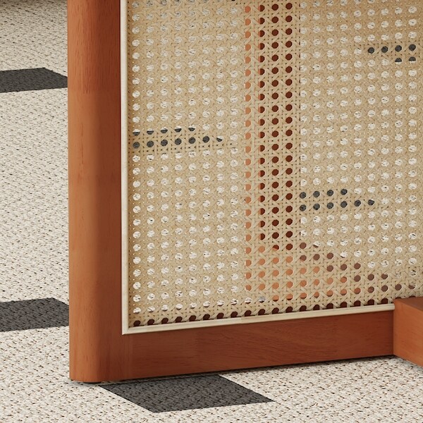 Elegant Wooden Coffee Table with Faux Rattan Accents