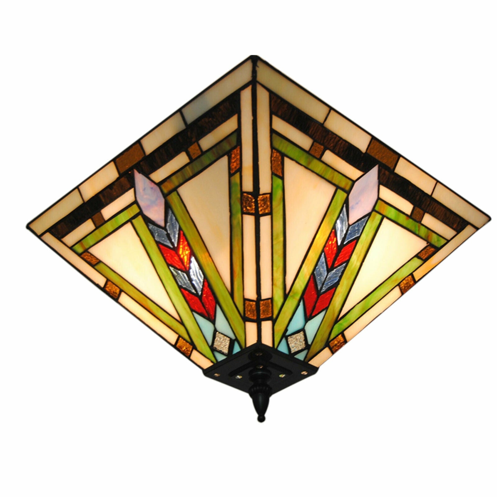 Oukaning Recessed Ceiling Lamp Stained Glass Classic Style Suitable For Indoor Use