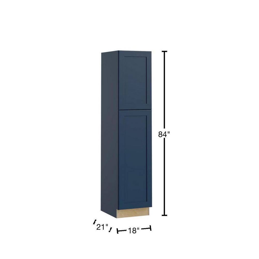 Home Decorators Collection Newport Blue Painted Plywood Shaker Stock Assembled Bath Kitchen Cabinet Soft Close Right 18 in. x 84 in. x 21 in. VLC182184R-NMB