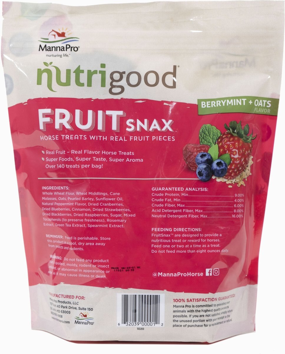 NutriGood FruitSnax BerryMint + Oats Flavor Horse Treat， 2-lb bag