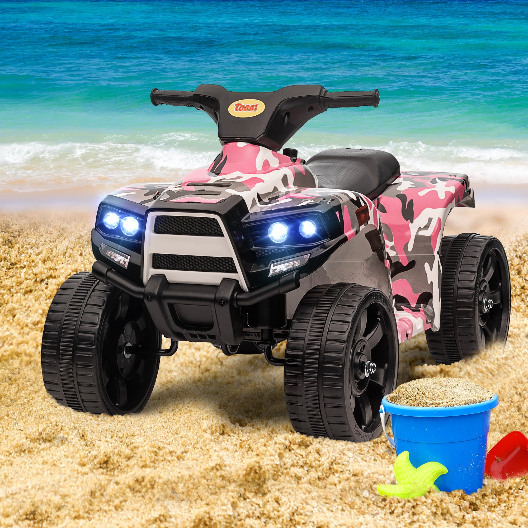 TOBBI 6V Electric Kids Ride on ATV Quad Car 4 Wheeler Ride on Toy W/ LED Headlight, Horn, Speed Indicator, Pink Camouflage