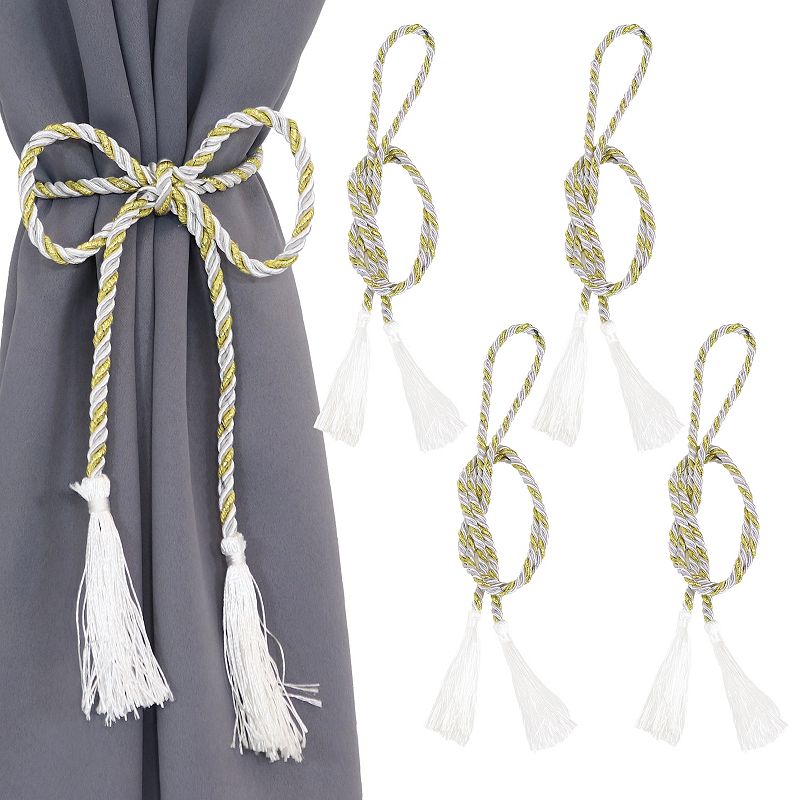 Sunnydaze Set of 4 Indoor/Outdoor Rope Curtain Tiebacks with Tassels