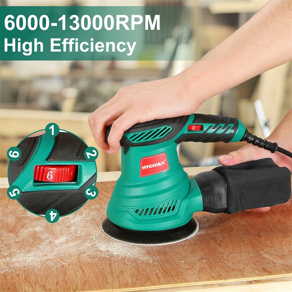 Hychika Variable Speed Random Orbital Sander with 12Pcs Sandpapers