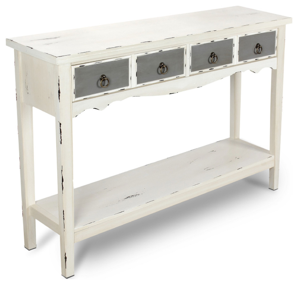 Freestanding Drawer Storage Console Table  Antique White   Farmhouse   Console Tables   by OneBigOutlet  Houzz