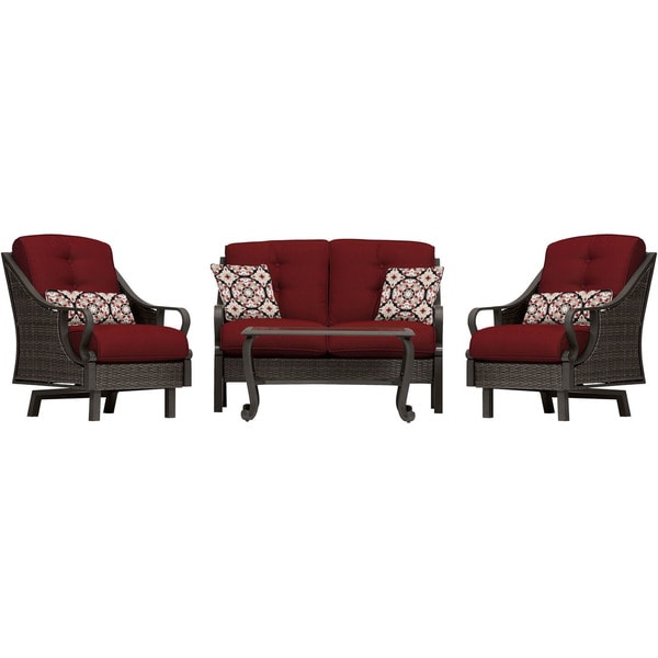 Hanover Ventura Crimson Red Aluminum 4piece Outdoor Patio Set