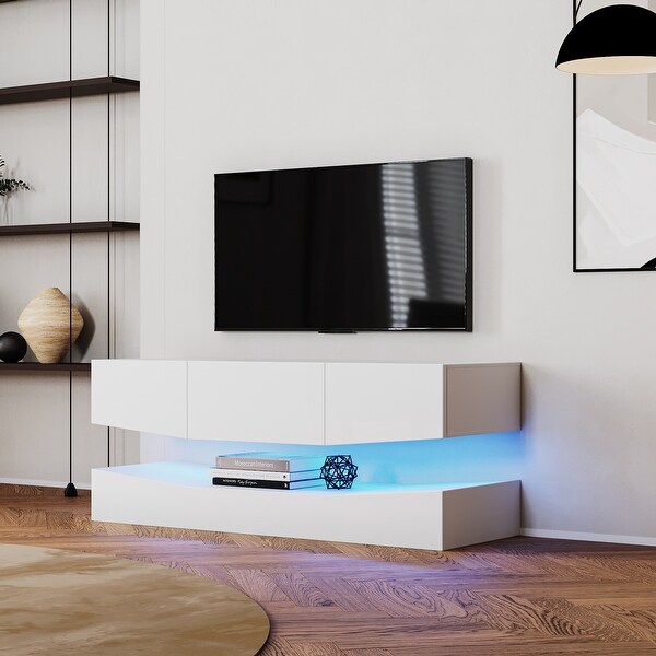 LED TV Stand for 55 inch TV， Modern Entertainment Center with LED Lights