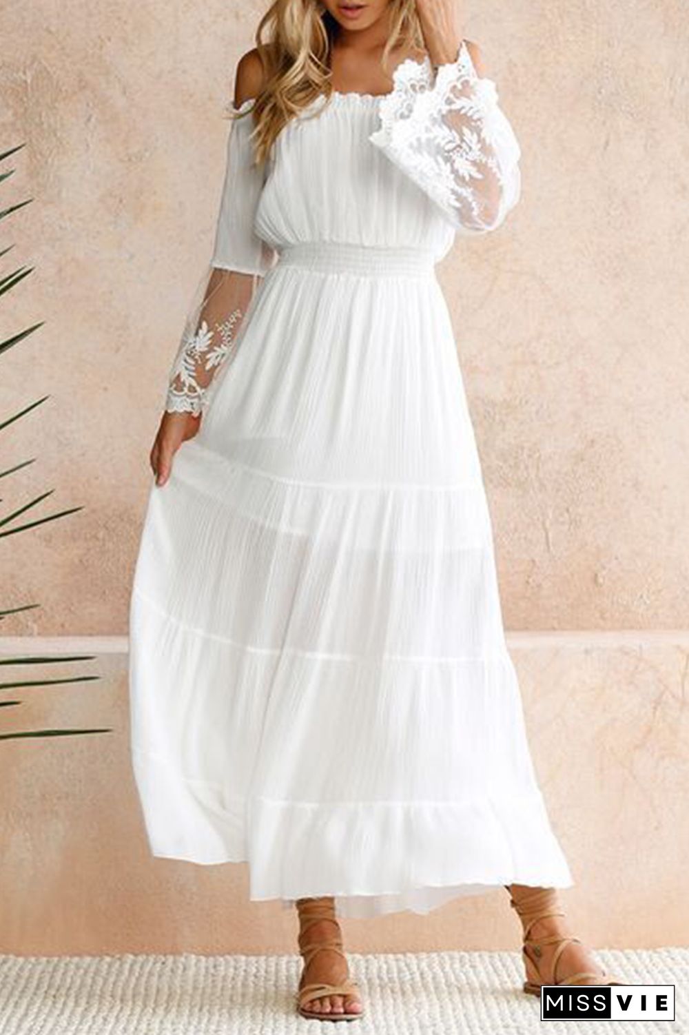 Fashion Elegant Solid Lace Split Joint Off the Shoulder A Line Dresses