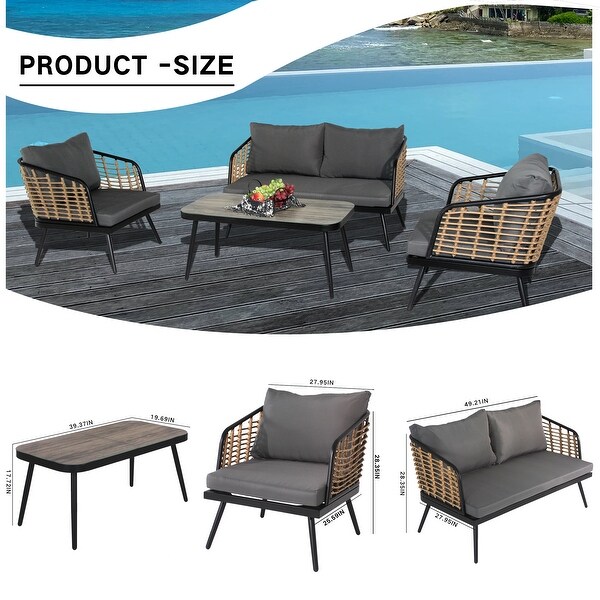 4 Piece Patio Furniture Set with Tempered Glass Tabletop