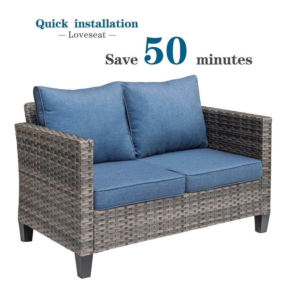 OVIOS Outdoor High back Grey Wicker Loveseat