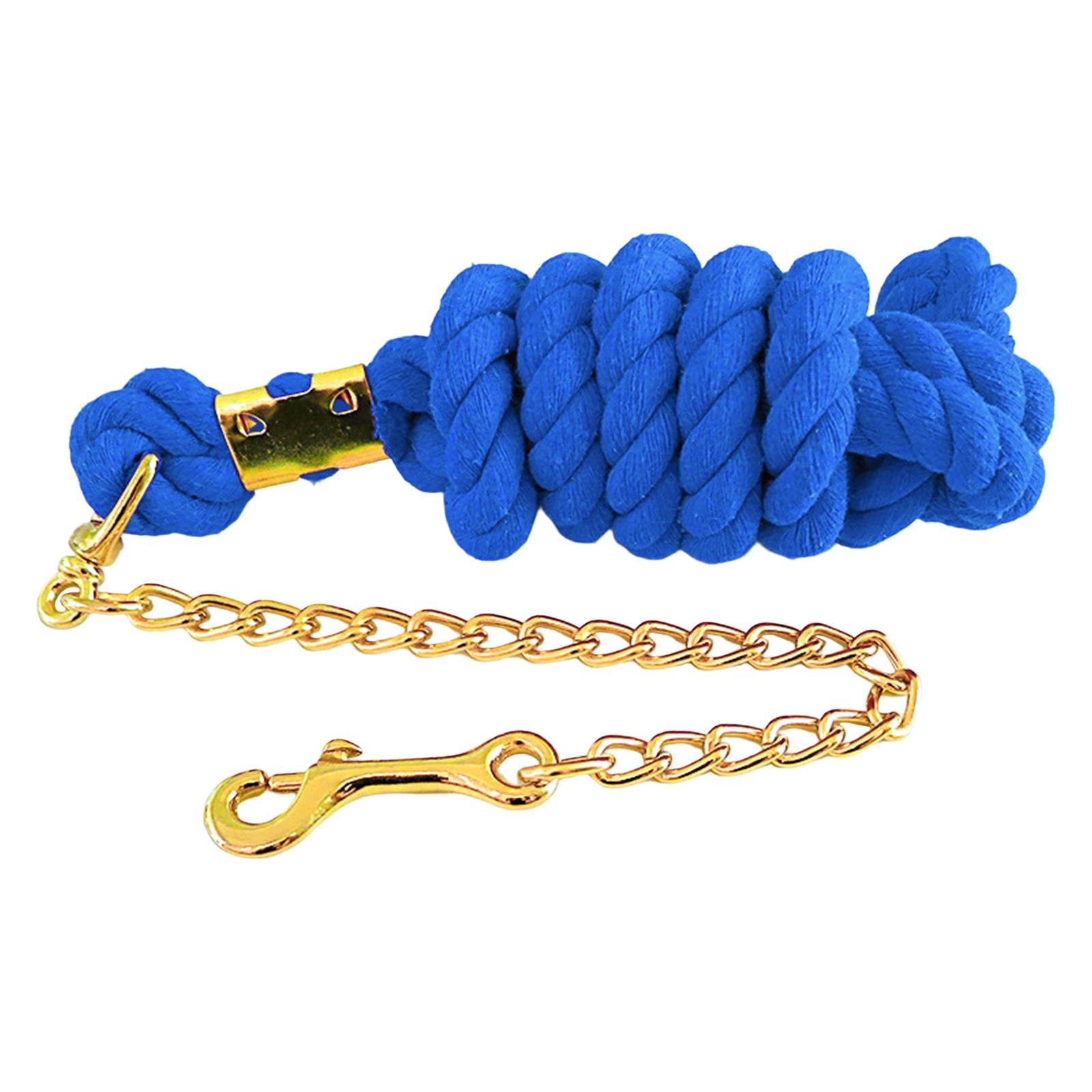 Solid Leading Rope with Chain Heavy Duty Brass Snap Clip Blue