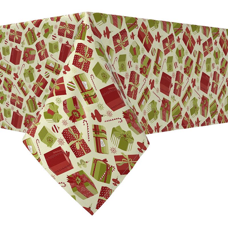 Rectangular Tablecloth， 100% Cotton， 52x84， Retro Christmas Gift Boxes