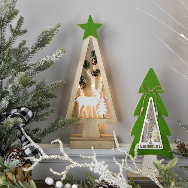 Lighted Wooden Christmas Tree With Reindeer Woodland Scene