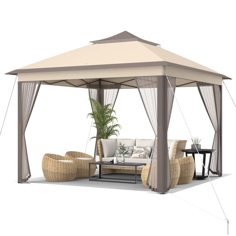 11 x 11 FT Pop Up Gazebo Tent Portable Canopy Shelter with Carry Bag & Mesh Netting